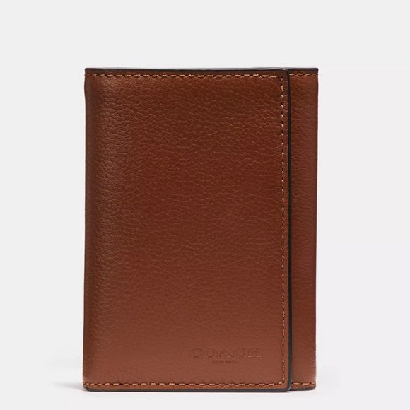 Coach Men's Leather Tri-Fold Wallet 23845 - Saddle - Picture 1 of 2